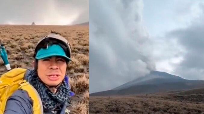 Joven sube al Popocatépetl para grabar actividad volcánica