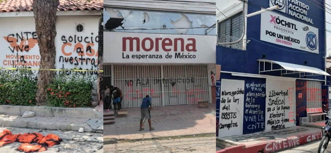 Integrantes de la CNTE en Chiapas vandalizan edificios de partidos políticos