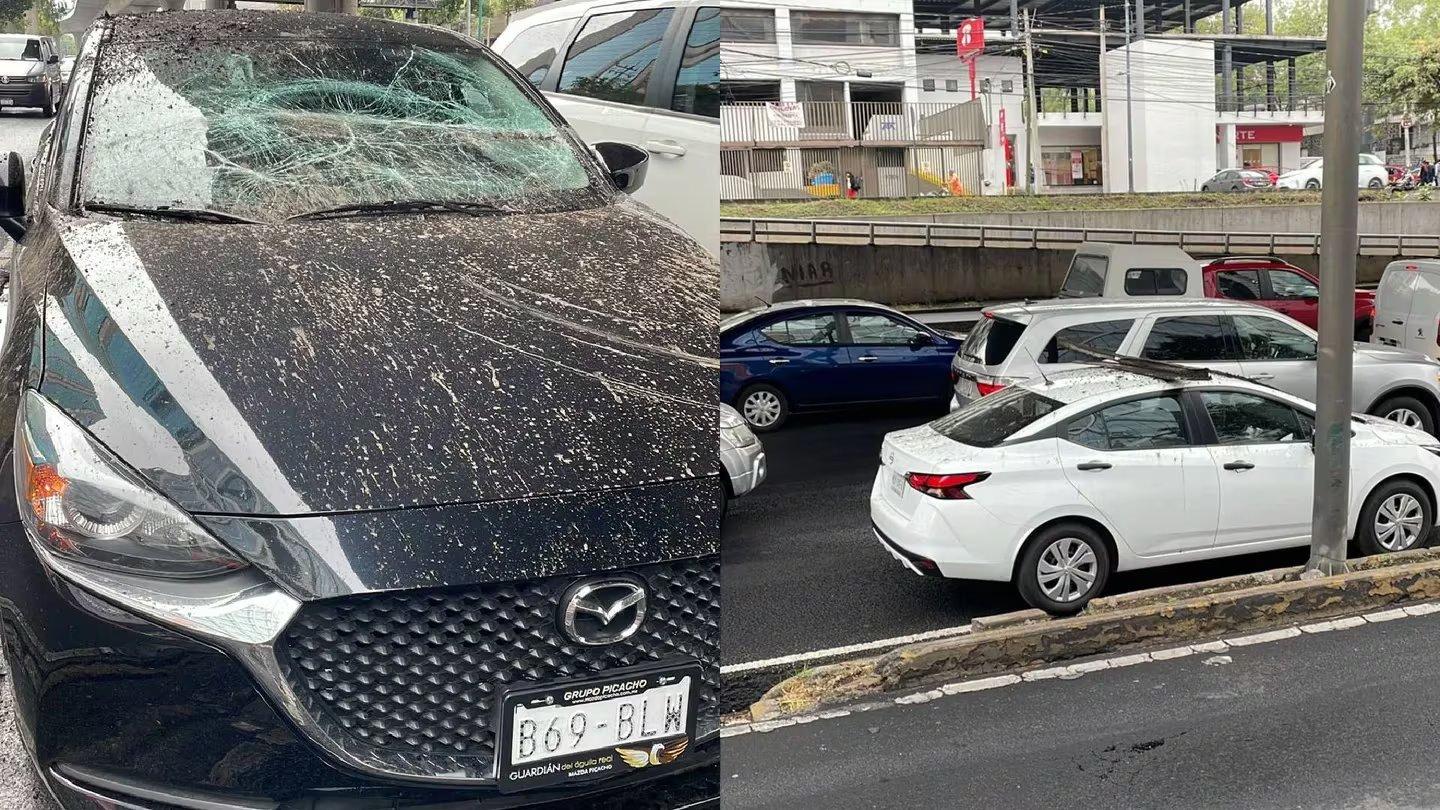 Se desprendió una canaleta del segundo piso de Periférico Sur, hay vehículos dañados