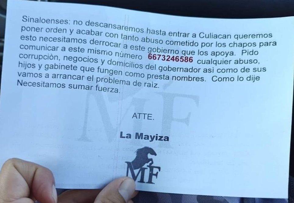 “La Mayiza” se comunicó con la ciudadanía de Culiacán a través de volantes